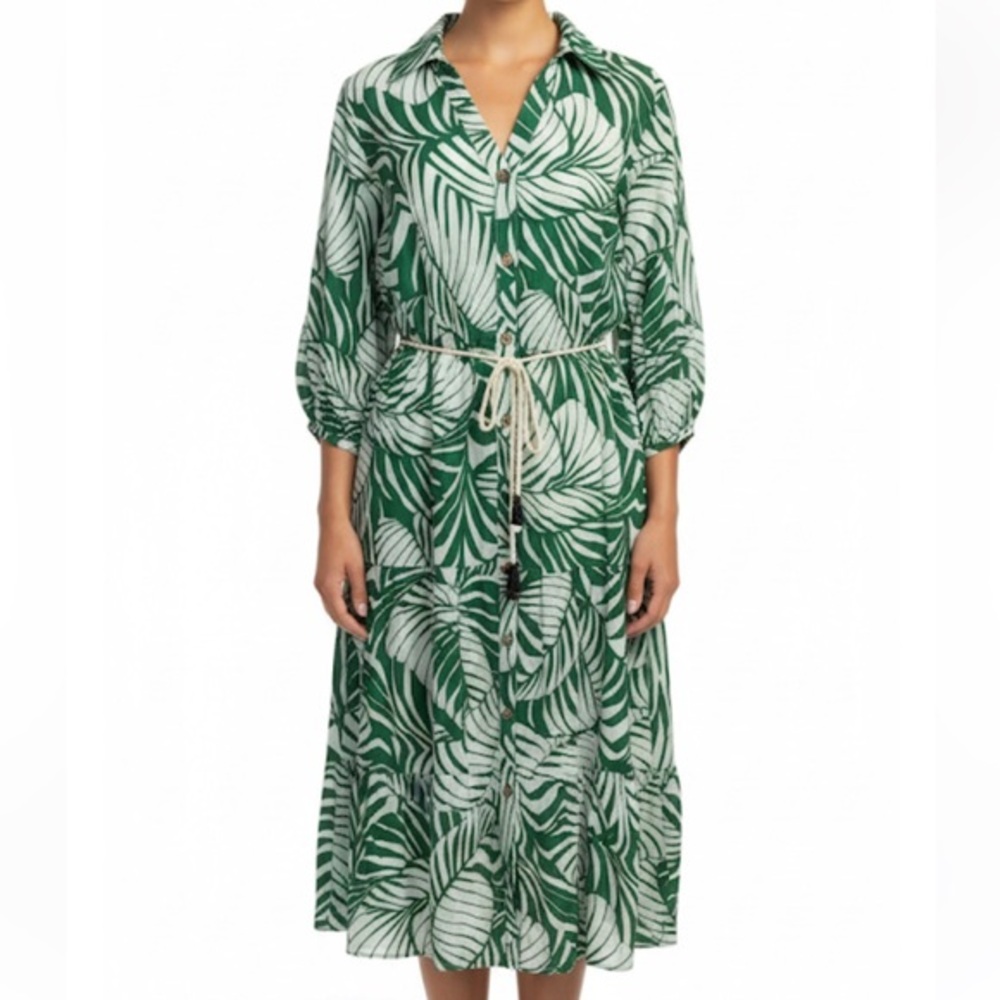 NWT Mlle Gabrielle Button Down Tiered 3/4 Sleeve Dress Sz L